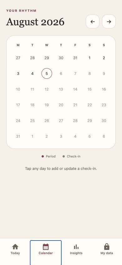 Rhyvelle monthly cycle calendar