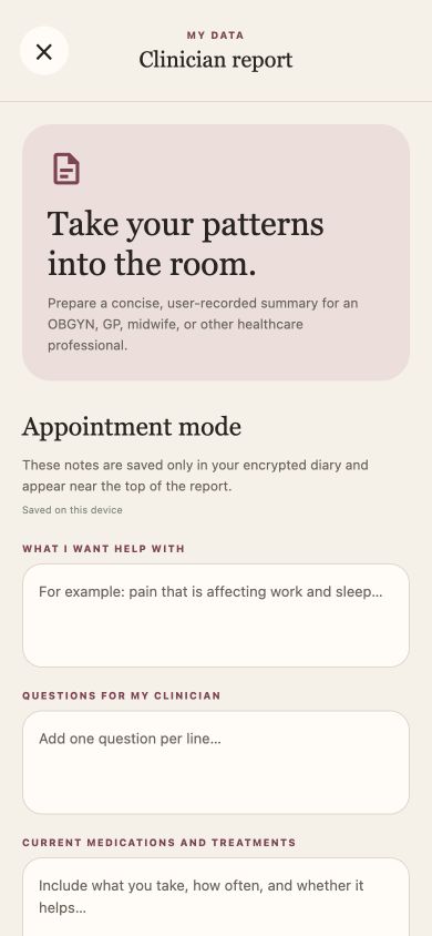Rhyvelle clinician report preparation screen